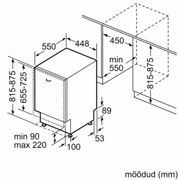 Nõudepesumasin bosch, integreeritav, 45 cm, 43 db, 3 korvi, zeolith