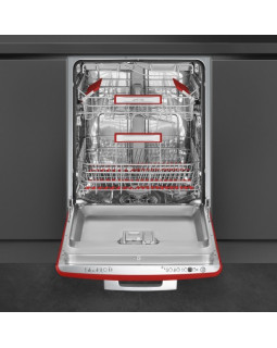 Nõudepesumasin smeg, integreeritav, 50-ndate stiil, 3 korvi, 60 cm, 44 db, punane-foto2