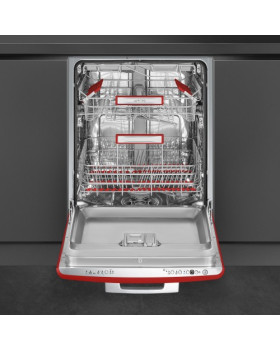 Nõudepesumasin smeg, integreeritav, 50-ndate stiil, 3 korvi, 60 cm, 44 db, punane-foto2