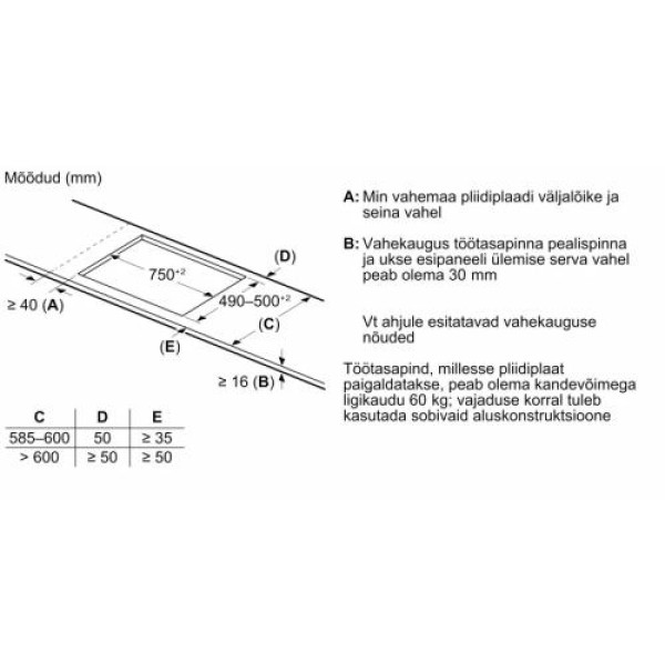 Pliidiplaat neff, 5 x induktsioon, 80 cm, faasitud serv, must