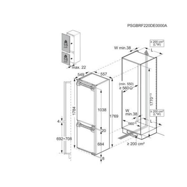 Külmik aeg 7000, integreeritav, 176,9 cm, 182/62 l, 34db, nofrost, valge