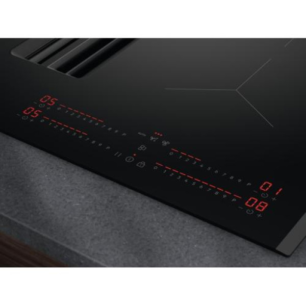 Õhupuhastiga pliidiplaat aeg, 4 x induktsioon, 71 cm, 585 m3/h, 66 db, faasitud servad, must