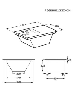 Õhupuhastiga pliidiplaat aeg, 4 x induktsioon, 71 cm, 585 m3/h, 66 db, faasitud servad, must-foto6