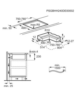 Õhupuhastiga pliidiplaat aeg, 4 x induktsioon, 80 cm, 585 m3/h, 71 db, lõigatud servad, matt must-foto4