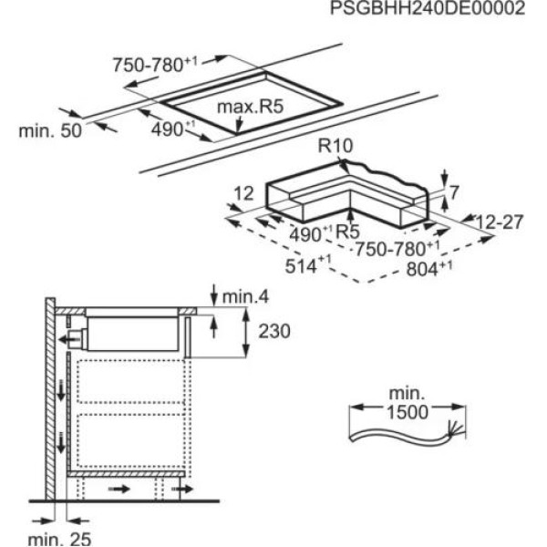 Õhupuhastiga pliidiplaat aeg, 4 x induktsioon, 80 cm, 585 m3/h, 71 db, lõigatud servad, matt must Õhupuhastiga pliidiplaat aeg, 4 x induktsioon, 80 cm, 585 m3/h, 71 db, lõigatud servad, matt must