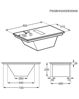 Õhupuhastiga pliidiplaat aeg, 4 x induktsioon, 80 cm, 585 m3/h, 71 db, lõigatud servad, matt must-foto5