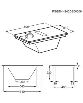 Õhupuhastiga pliidiplaat aeg, 4 x induktsioon, 80 cm, 585 m3/h, 71 db, lõigatud servad, matt must-foto5