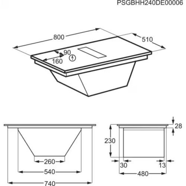Õhupuhastiga pliidiplaat aeg, 4 x induktsioon, 80 cm, 585 m3/h, 71 db, lõigatud servad, matt must Õhupuhastiga pliidiplaat aeg, 4 x induktsioon, 80 cm, 585 m3/h, 71 db, lõigatud servad, matt must