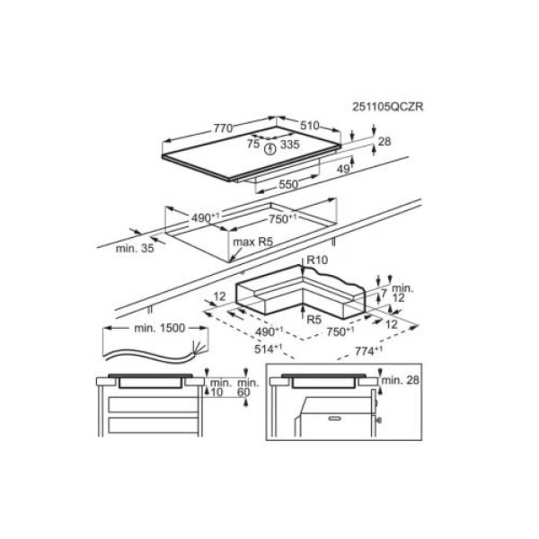 Pliidiplaat aeg, 5 x induktsioon, 80 cm, must, lõigatud serv
