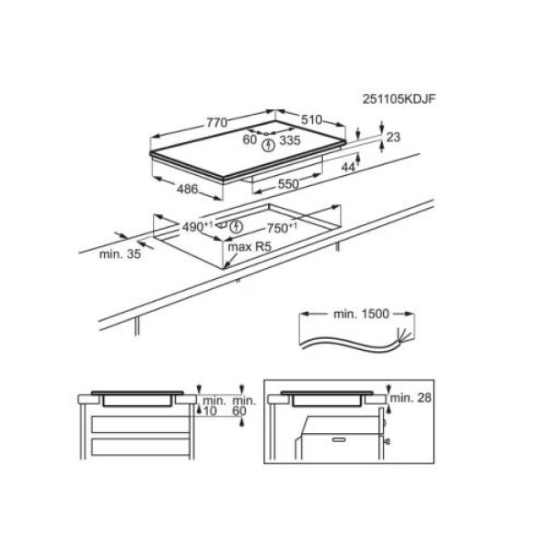 Pliidiplaat aeg, 5 x induktsioon, 80 cm, must, lõigatud serv