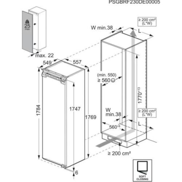Jahekapp aeg, integreeritav, 177 cm, 274 l, 35 db, valge