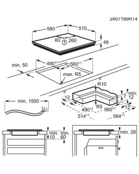 Pliidiplaat aeg, 4 x induktsioon, 58 cm,  tasapinda süvistatav, must-foto2