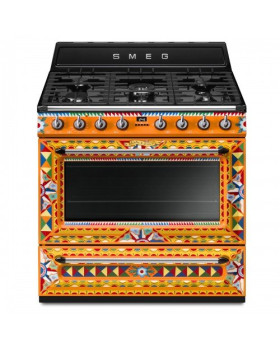 Gaasipliit smeg victoria, 5 x gaas, elektriahi, katalüüs, 90 cm, dolce&gabbana sicily is my love carretto collection