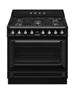 Gaasipliit smeg victoria, 5 x gaas, elektriahi, katalüüs/aurupuhastus, 90 cm, must
