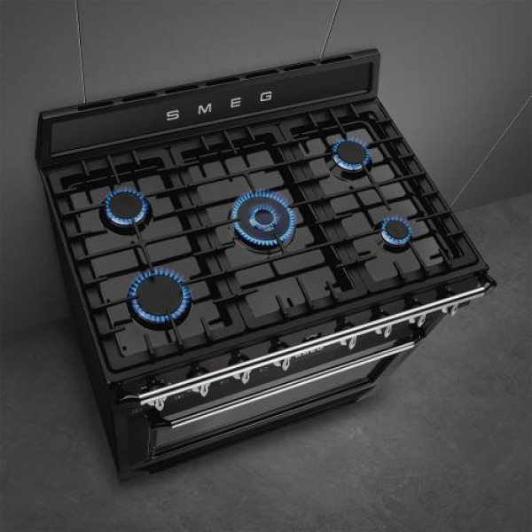 Gaasipliit smeg victoria, 5 x gaas, elektriahi, katalüüs/aurupuhastus, 90 cm, must