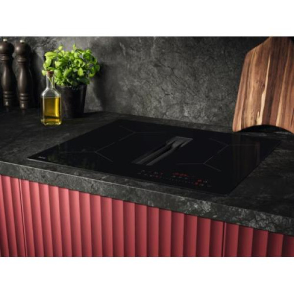 Õhupuhastiga pliidiplaat aeg, 4 x induktsioon, 58 cm, 630 m3/h, 71 db, lõigatud servad, must