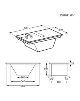 Õhupuhastiga pliidiplaat aeg, 4 x induktsioon, 58 cm, 630 m3/h, 71 db, lõigatud servad, must-foto3