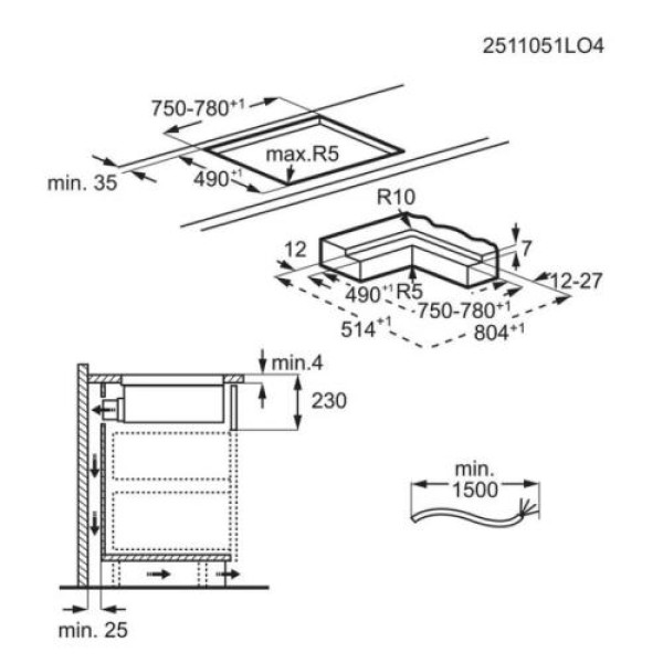 Õhupuhastiga pliidiplaat aeg, 4 x induktsioon, 80 cm, 630 m3/h, 71 db, lõigatud servad, must
