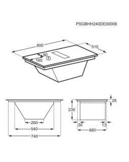 Õhupuhastiga pliidiplaat aeg, 4 x induktsioon, 80 cm, 630 m3/h, 71 db, lõigatud servad, must-foto6