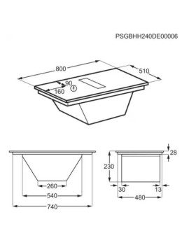 Õhupuhastiga pliidiplaat aeg, 4 x induktsioon, 80 cm, 630 m3/h, 71 db, lõigatud servad, must-foto6
