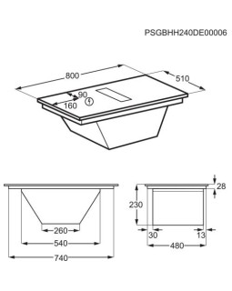 Õhupuhastiga pliidiplaat aeg, 4 x induktsioon, 80 cm, 650 m3/h, 66 db, lõigatud servad, must-foto5