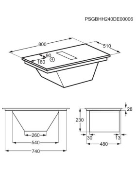 Õhupuhastiga pliidiplaat aeg, 4 x induktsioon, 80 cm, 650 m3/h, 66 db, lõigatud servad, must-foto5