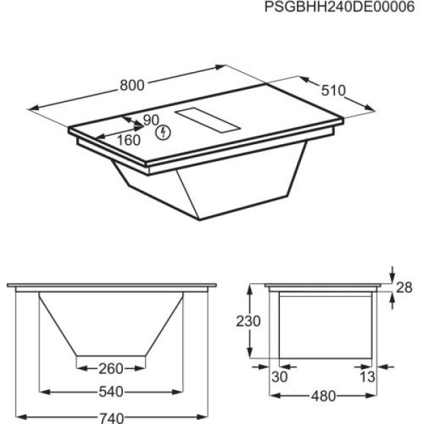 Õhupuhastiga pliidiplaat aeg, 4 x induktsioon, 80 cm, 650 m3/h, 66 db, lõigatud servad, must Õhupuhastiga pliidiplaat aeg, 4 x induktsioon, 80 cm, 650 m3/h, 66 db, lõigatud servad, must