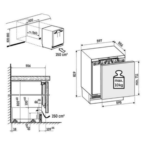 Külmik liebherr, integreeritav, 82-88 cm, 92/14 l, 34 db, valge