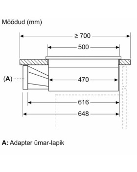Õhupuhastiga pliidiplaat neff, 4 x induktsioon, 80 cm , 622 m3/h, 69db, lõigatud serv  must-foto3