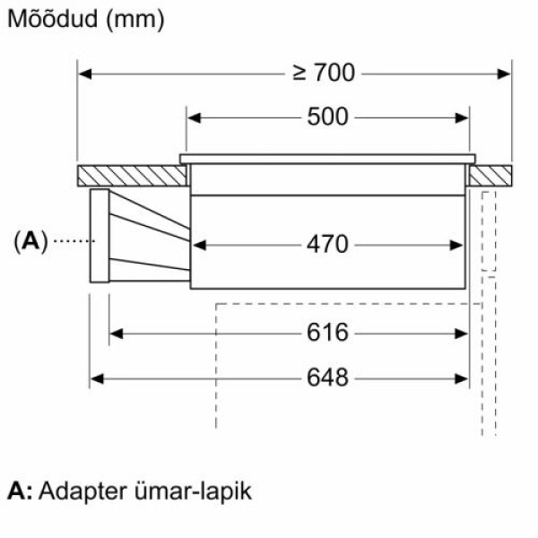 Õhupuhastiga pliidiplaat neff, 4 x induktsioon, 80 cm , 622 m3/h, 69db, lõigatud serv  must