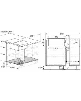 Õhupuhastiga pliidiplaat neff, 4 x induktsioon, 80 cm , 622 m3/h, 69db, lõigatud serv  must-foto4