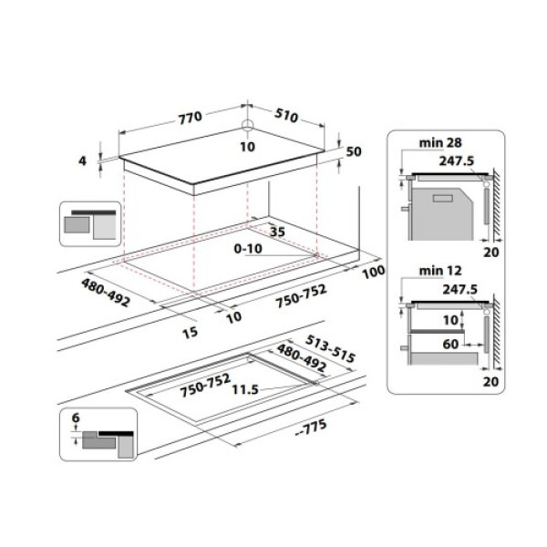 Pliidiplaat whirlpool, 4 x induktsioon, flexi tsoon, 6 sense, 77 cm, must Kodumasinad