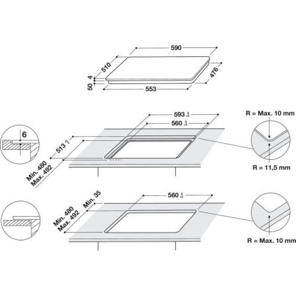 Pliidiplaat whirlpool, 4 x induktsioon, flexi tsoon, 59 cm, must Kodumasinad