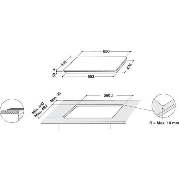 Pliidiplaat whirlpool, 4 x induktsioon, flexi tsoon, 65 cm, must Kodumasinad