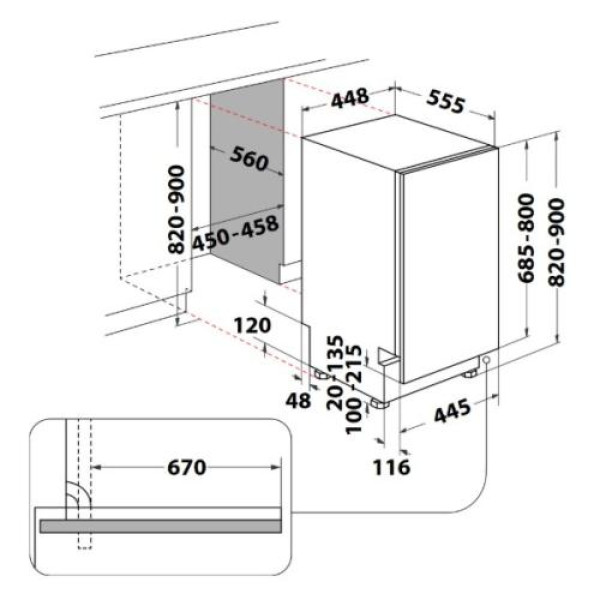 Nõudepesumasin whirlpool, integreeritav, 45 cm, 41 db, 3 korvi