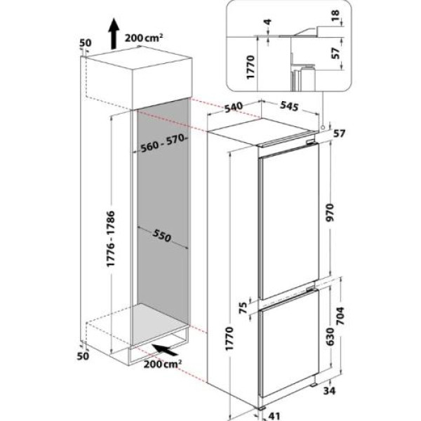 Külmik whirlpool, integreeritav, 177 cm, 189/79 l, 34 db, elektrooniline juhtimine, valge