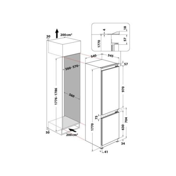 Külmik whirlpool, integreeritav, 177 cm, 189/79 l, 34 db, elektrooniline juhtimine, valge