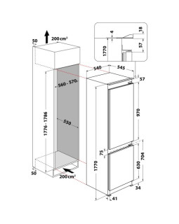 Külmik whirlpool, integreeritav, 177 cm, 182/68 l, 32 db, elektrooniline juhtimine, nofrost, valge-foto2