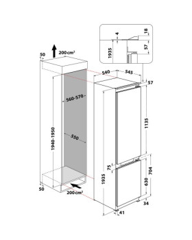 Külmik whirlpool, integreeritav, 194 cm, 212/68 l, 32 db, elektrooniline juhtimine, nofrost, valge-foto3