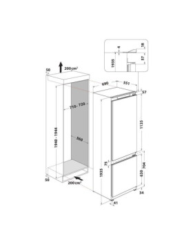 Külmik whirlpool, integreeritav, 194 cm, 299/101 l, 32 db, elektrooniline juhtimine, nofrost, valge-foto2