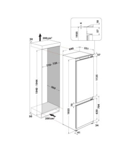 Külmik whirlpool, integreeritav, 194 cm, 299/101 l, 32 db, elektrooniline juhtimine, total nofrost, valge-foto2