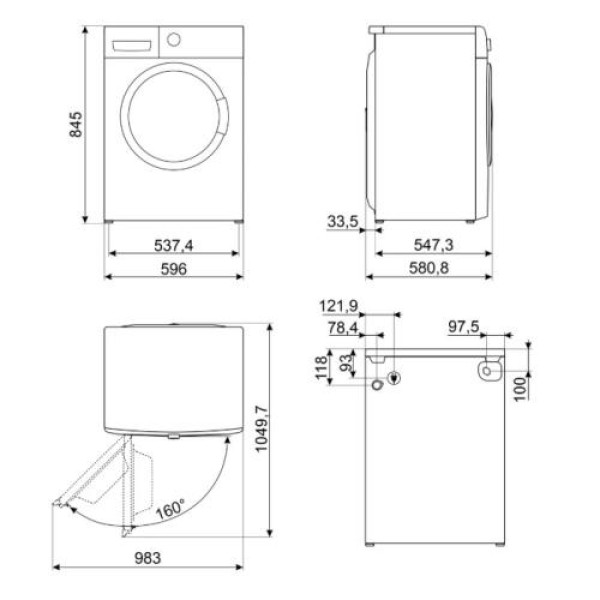 Pesumasin smeg, eestlaetav, 9 kg, 1600 p/min, a, valge