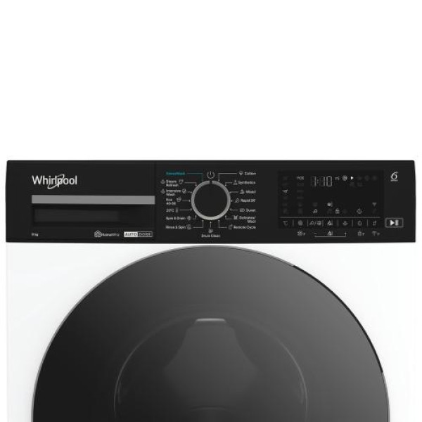 Pesumasin whirlpool, eestlaetav, 9 kg, 1400 p/min, inverter, valge/must
