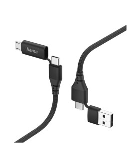 Cable hama 4-in-1 usb-c/usb-a/usb-c/micro-usb 1.5 m, black