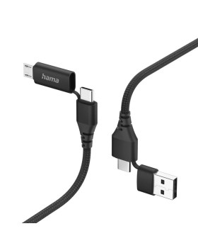 Cable hama 4-in-1 usb-c/usb-a/usb-c/micro-usb 1.5 m, black