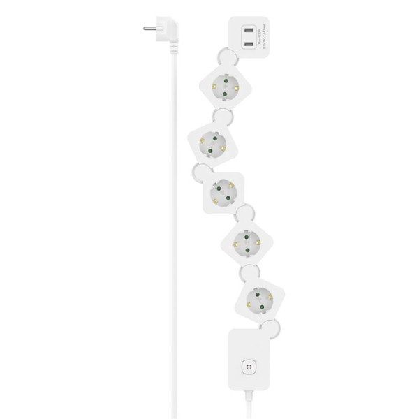 Pikendusj. hama 5-ways, usb, 12w, flexible, 1.4m, white