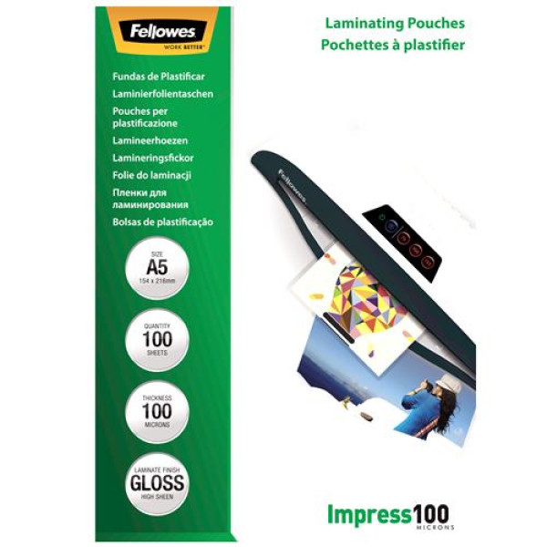 A5 glossy 100 micron laminating pouch - 100 pack