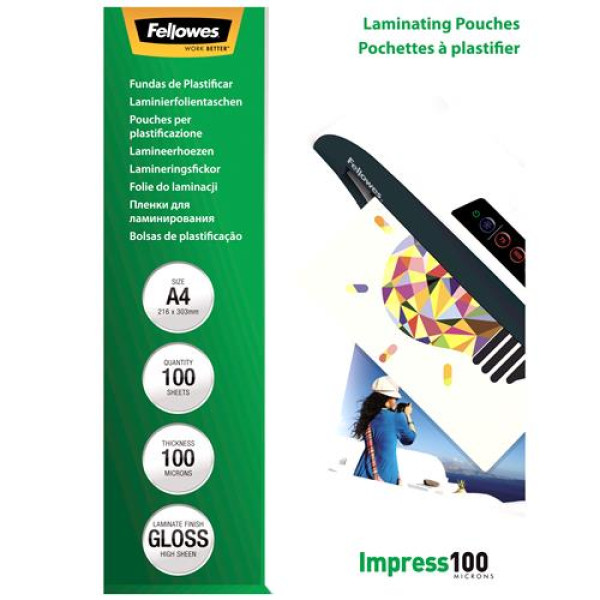 A4 glossy 100 micron laminating pouch - 100 pack