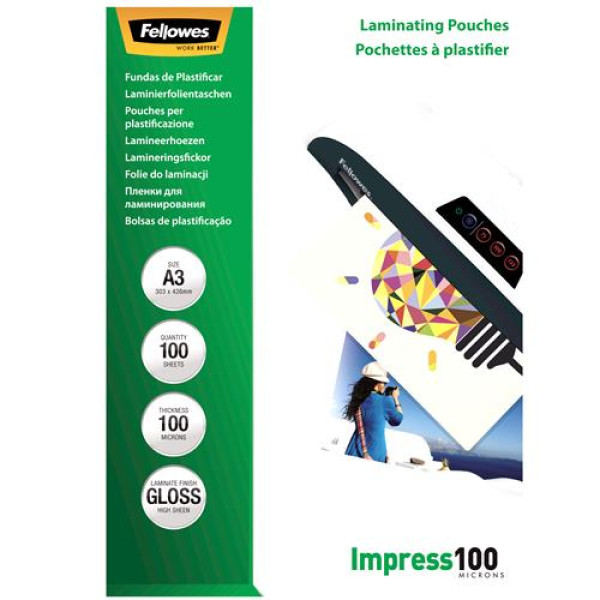 A3 glossy 100 micron laminating pouch - 100 pack