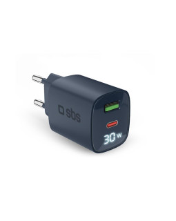 Charger sbs gan 30w, usb-c, lcd, blue